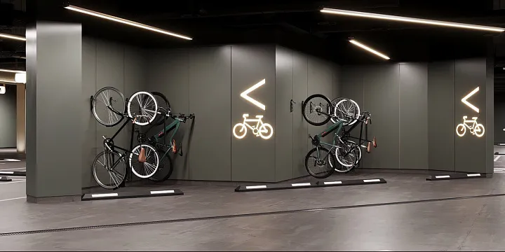 Пространства для двухуровневого хранения индивидуального экотранспорта и колясок появятся в жилом проекте на Мосфильмовской