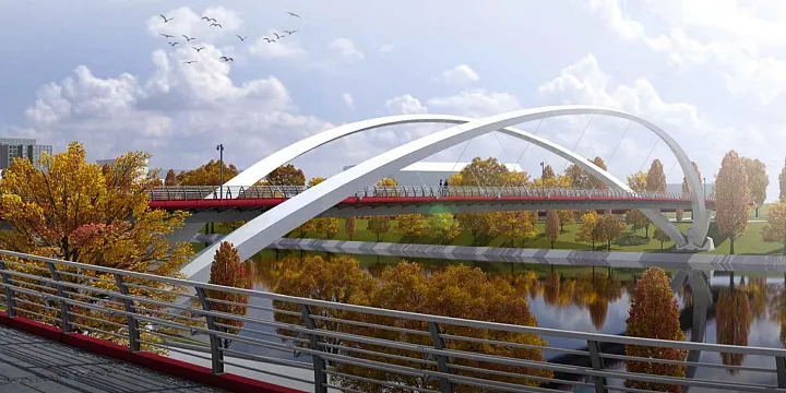 В Мневниковской пойме начался новый этап строительства пешеходного моста