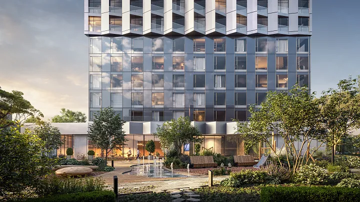 В районе Щукино завершаются монтажные работы по установке уличного фонтана в рамках благоустройства жилого комплекса