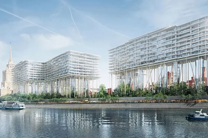 35-метровые колонны-«ножки» начали монтировать в ЖК «Бадаевский» 