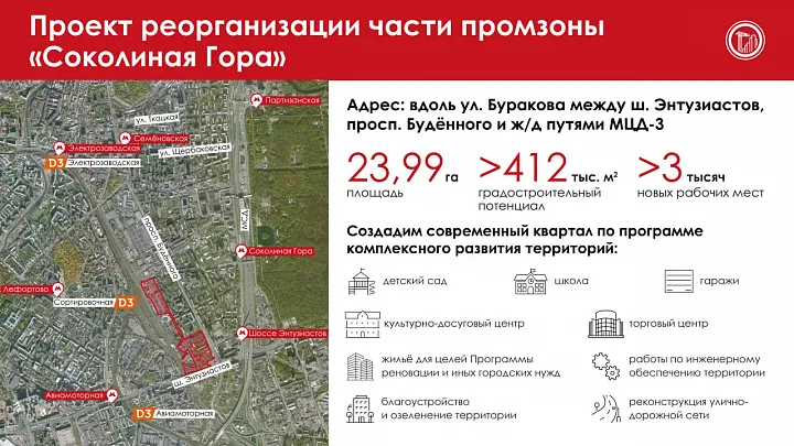 Утвержден проект реорганизации части промзоны Соколиная Гора