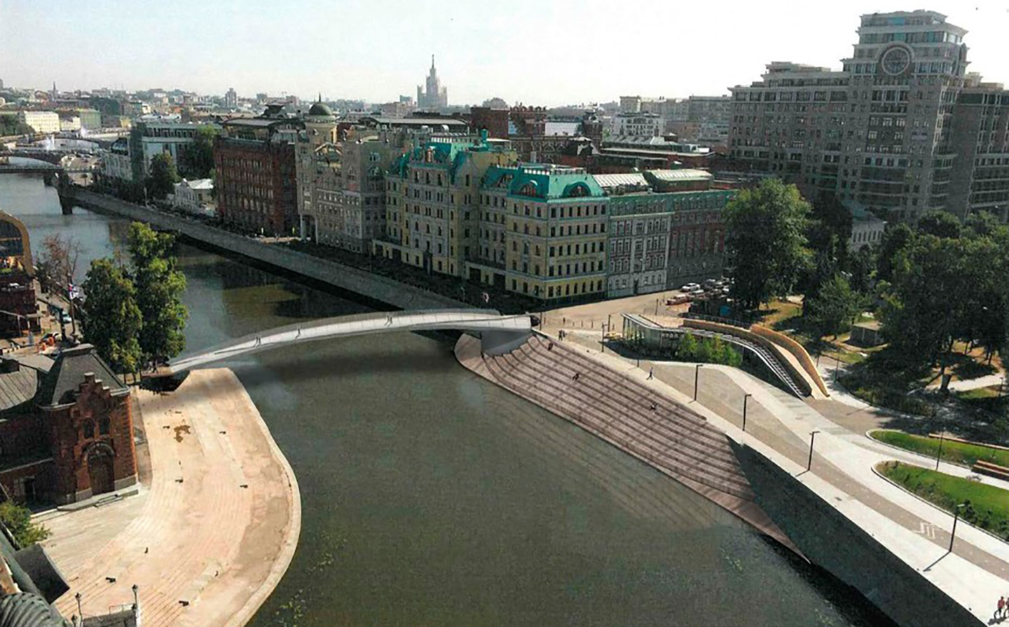 Завершается строительство моста через Москву-реку в районе Якиманка