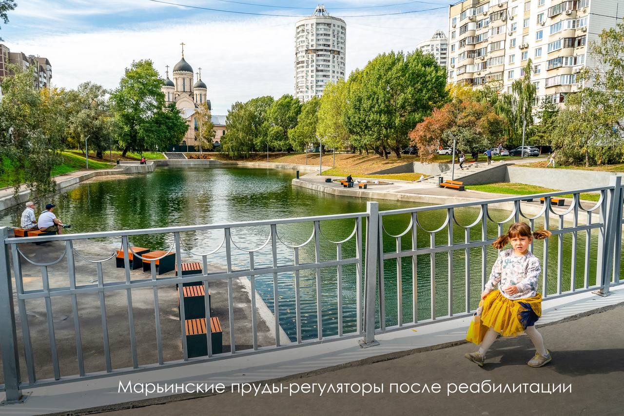 На юге Москвы завершилось благоустройство территорий рядом с прудами-регуляторами 